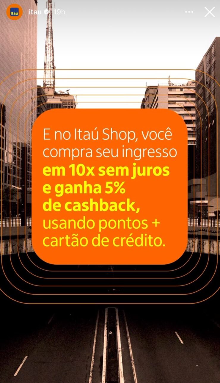 Storie que o Itaú usou para divulgar o The Town (Reprodução - Instagram)