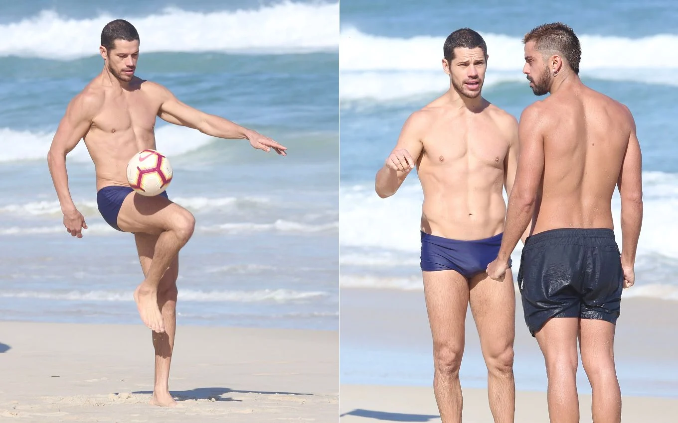 Rodrigo Simas e José Loreto foram flagrados juntos em dia de praia (Fabricio Pioyani/ Agnews)