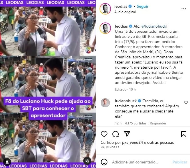 Publicação de Leo Dias que facilitou a chegada até o apresentador (Reprodução: Instagram)