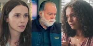 Lucinda, Antônio e Aline em cenas de Terra e Paixão (Foto: Reprodução / Globo / Montagem TV Foco)