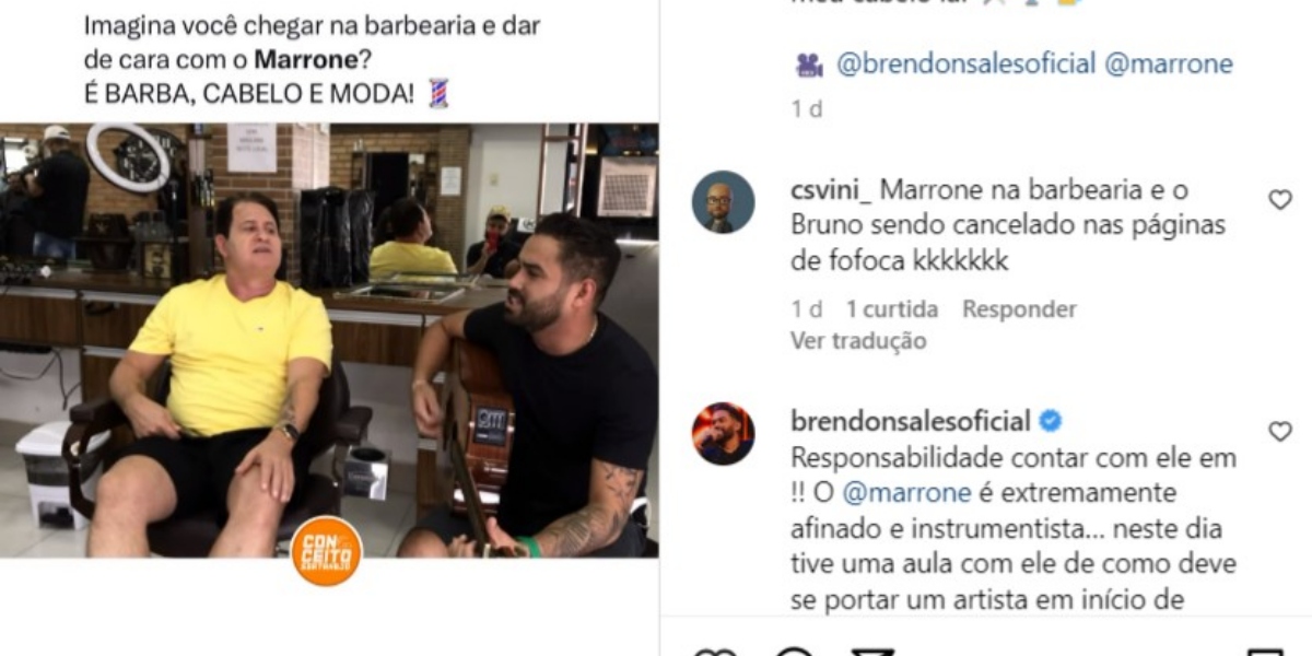 Marrone com o cantor Brendon Sales (Foto: Reprodução/Instagram)