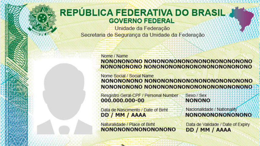 Modelo da nova Carteira de Identidade Nacional. Foto: Reprodução/Internet
