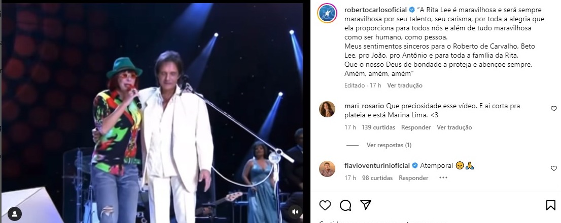 Linda declaração do cantor para Rita Lee (Reprodução: Instagram)