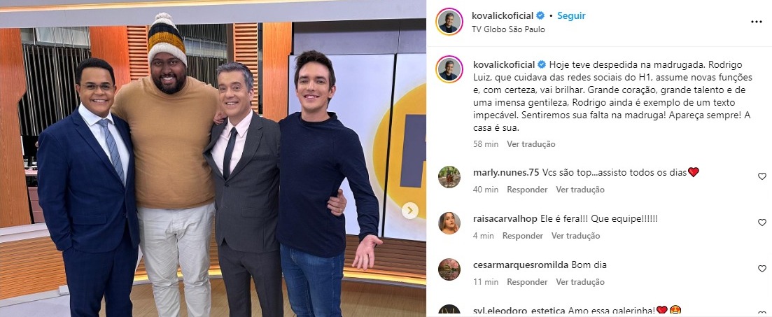 O apresentador fez um belo texto para se despedir do grande amigo, que seguirá novos caminhos (Reprodução: Instagram)