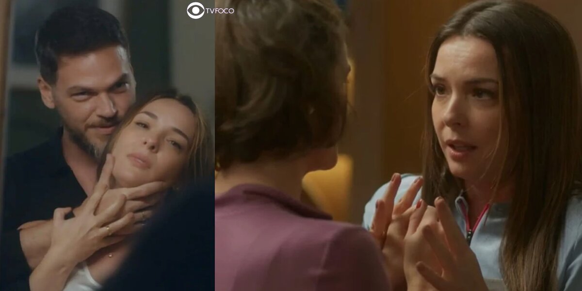 Theo (Emílio Dantas), Clara (Regiane Alves) e Helena (Priscila Sztejnman) em cenas de Vai na Fé (Foto: Reprodução / Globo)