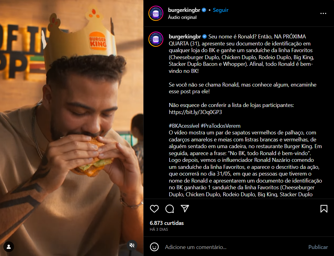 Burger King está distribuindo lanches de graça em seu aplicativo