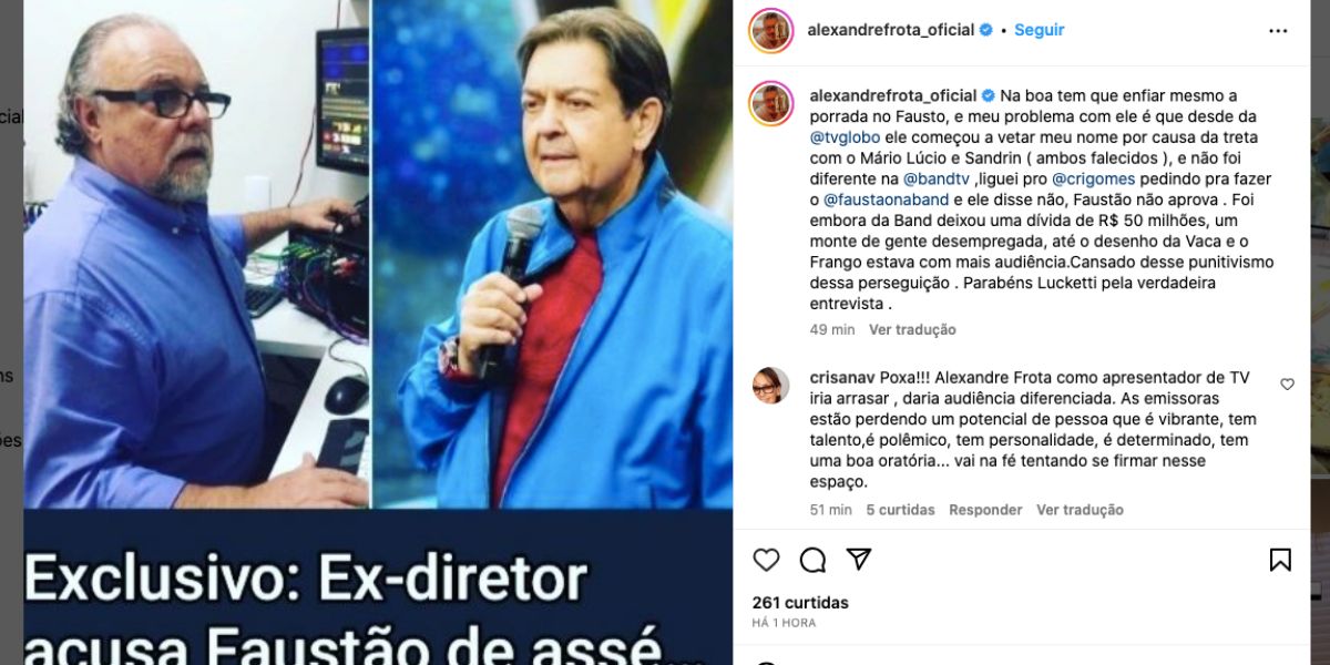 Alexandre Frota fala sobre Faustão (Foto: Reprodução / Instagram) 