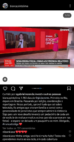 Publicação de Bianca Lima (Foto: Reprodução/ Instagram)