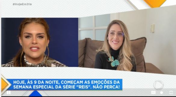 Filha de Edir Macedo participa do programa Hoje em Dia, e atriz Paloma Bernardi, de Reis, se emociona ao falar sobre a atração - Foto Hoje em Dia