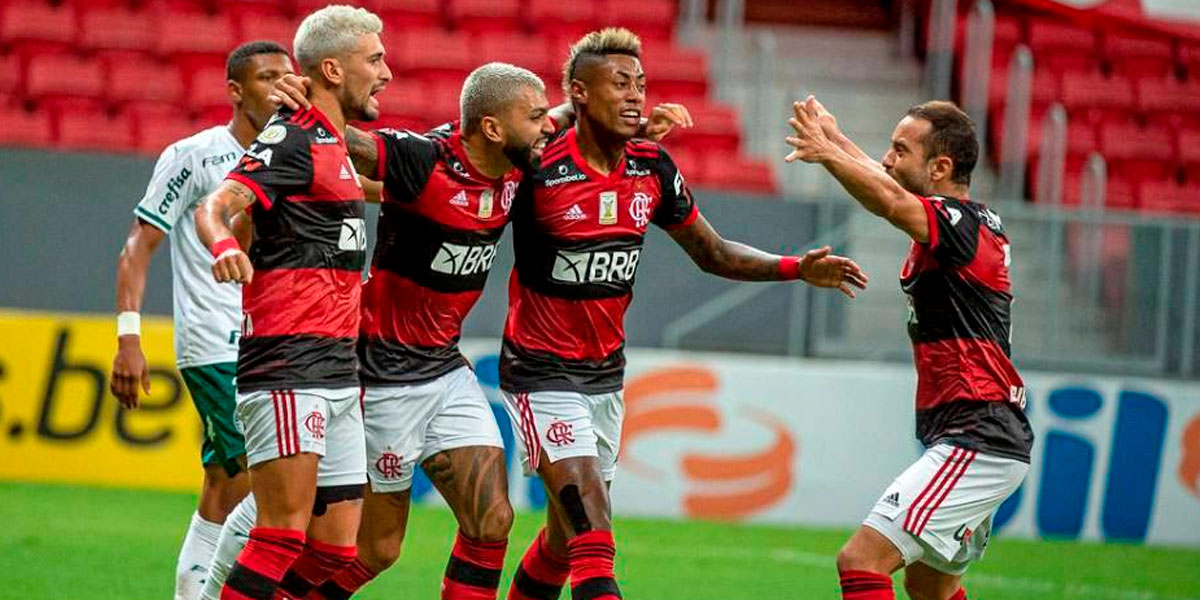 Arrascaeta, Gabigol, Bruno Henrique e Everton Ribeiro comemorando gol do Flamengo – Foto: Alexandre Vidal