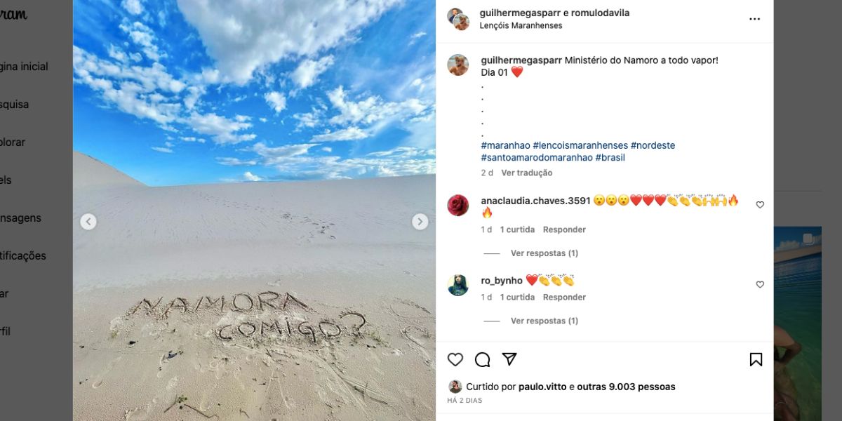 Pedido de namoro de Guilherme Gasper para Rômulo D'Avila (Foto: Reprodução / Instagram) 