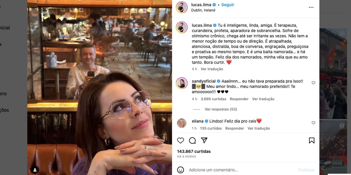 Lucas Lima faz textão para Sandy (Foto: Reprodução / Instagram)