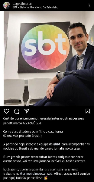 Publicação de Marco Pagetti (Foto: Reprodução/ Instagram)