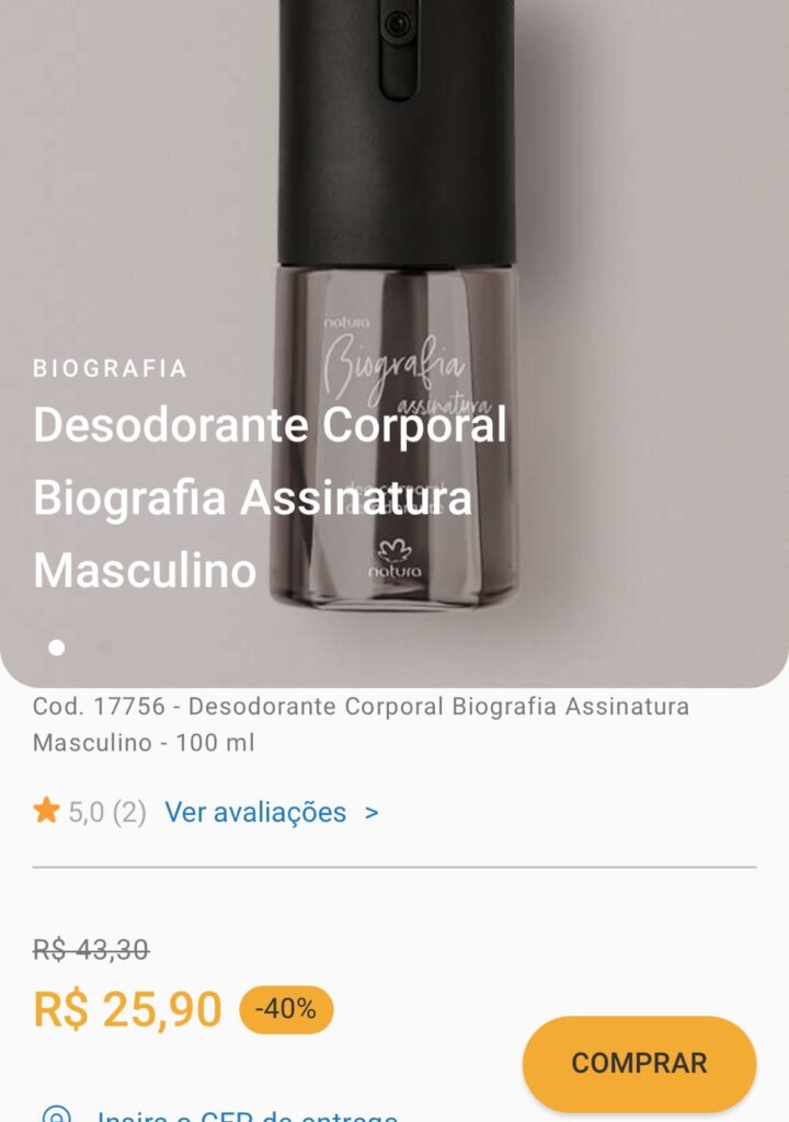 Perfume em promoção no site oficial da Natura - Foto Reprodução Natura