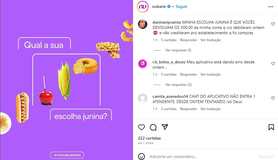 Todos os clientes da fintech precisam saber detalhes das situações que estão deixando os clientes do Banco enfurecidos nesta quinta - Foto Instagram