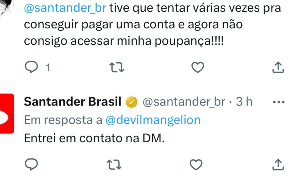 Todos precisam saber sobre a situação que está enfurecendo os clientes da empresa Santander nesta segunda-feira (5) - Foto Reprodução Twitter