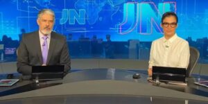 William Bonner e Renata Vasconcellos no Jornal Nacional -  Foto Reprodução Globo