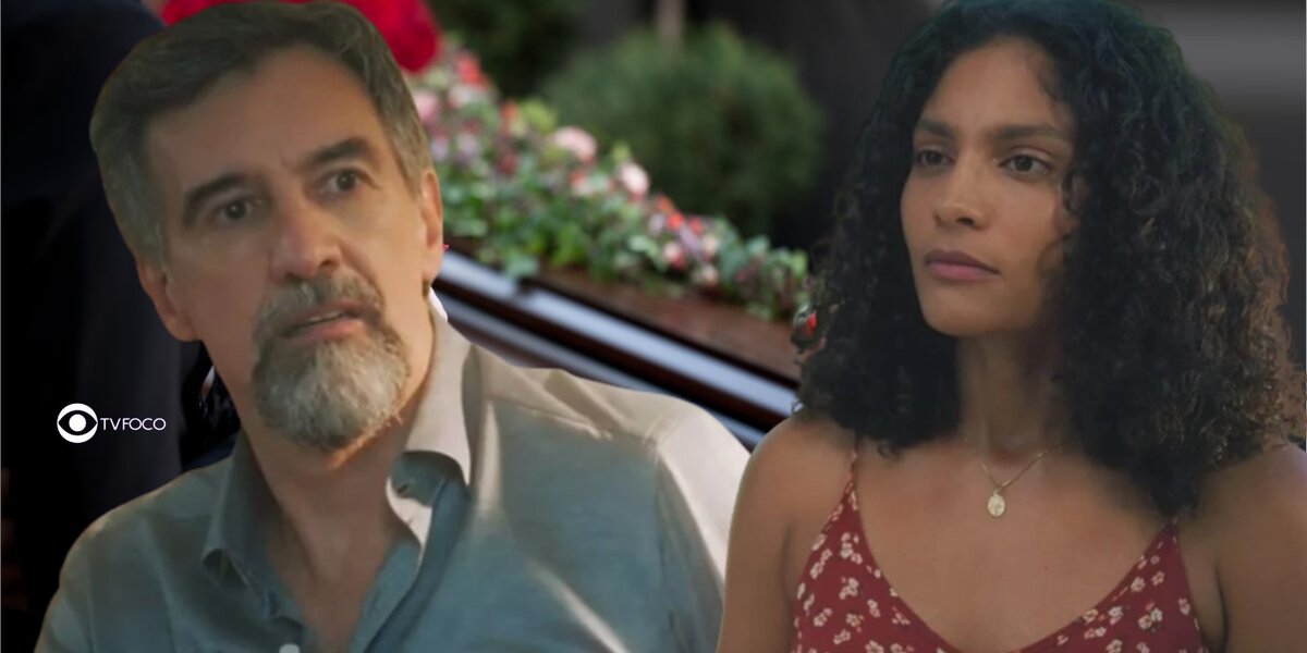Ademir (Charles Fricks) e Aline (Bárbara Reis) em Terra e Paixão (Foto: Reprodução / Globo / Montagem TV Foco)
