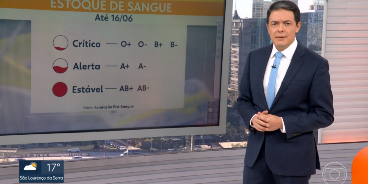 Alan Severiano mostrou situação dos estoques de sangue (Foto: Reprodução/TV Globo)