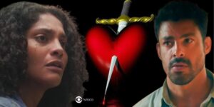 Aline e Caio em cenas de Terra e Paixão (Foto: Reprodução / Globo / Montagem TV Foco)