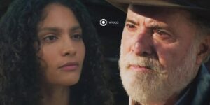 Aline (Bárbara Borges) e Antônio (Tony Ramos) em cenas de Terra e Paixão (Foto: Reprodução / Globo / Montagem TV Foco)