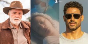 Antônio, Agatha e Caio em Terra e Paixão (Foto: Reprodução / Globo / Montagem TV Foco)