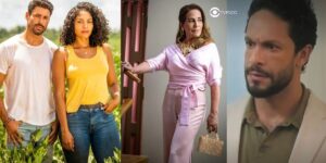 Caio, Aline, Irene e Luigi em cenas de Terra e Paixão (Foto: Reprodução / Globo / Montagem TV Foco)