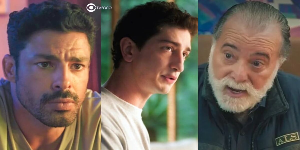 Caio, Daniel e Antônio em cenas de Terra e Paixão (Foto: Reprodução / Globo / Montagem TV Foco)