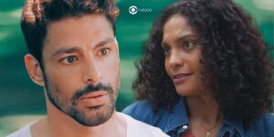 Caio e Aline em Terra e Paixão (Foto: Reprodução / Globo / Montagem TV Foco)