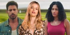 Caio, Graça e Aline em cenas de Terra e Paixão (Foto: Reprodução / Globo / Montagem TV Foco)