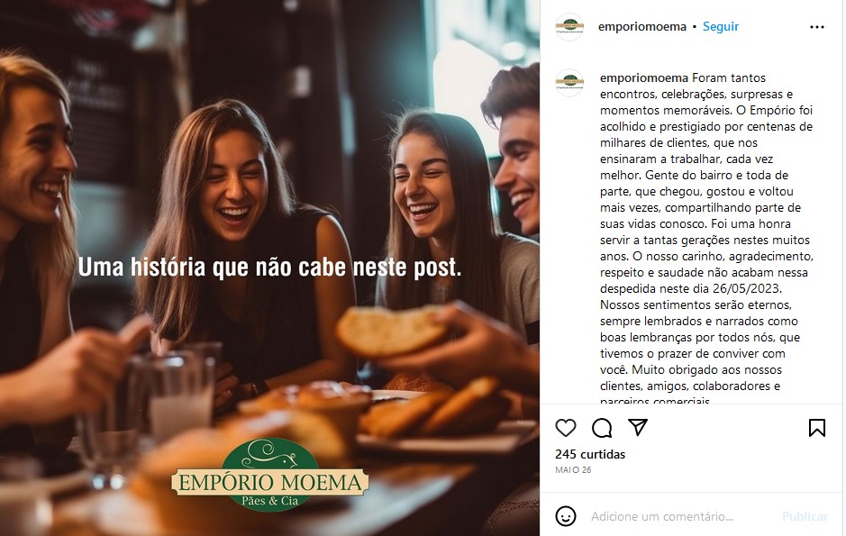 Empório Moema foi uma empresa tradicional que fechou as portas (Foto: Reprodução / Instagram)