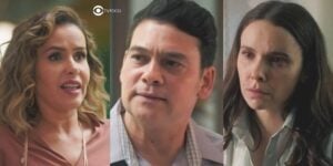 Gladys, Tadeu e Lucinda em cenas de Terra e Paixão (Foto: Reprodução / Globo / Montagem TV Foco)