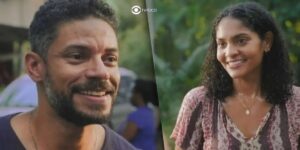 Aline (Barbara Reis) e Jonatas (Paulo Lessa) em Terra e Paixão (Foto: Reprodução / Globo / Montagem TV Foco)