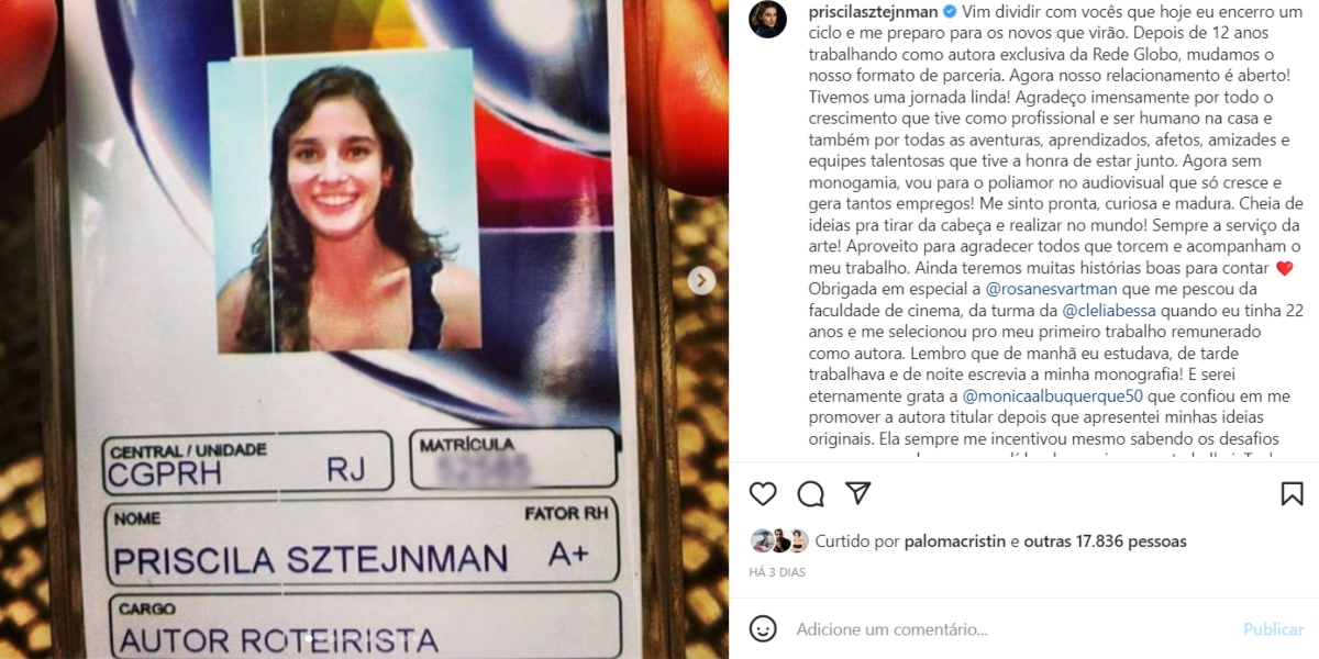 Priscila Sztejman deixou a TV Globo (Foto: Reprodução/Instagram)