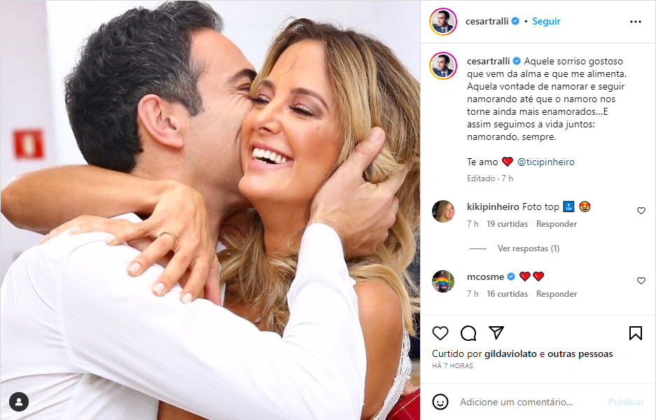 César Tralli se declara em textão a esposa, Ticiane Pinheiro - Foto: Reprodução/Instagram