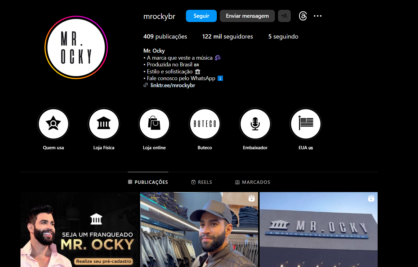 Perfil do MR.Ocky no Instagram já conta com 122 mil seguidores (Foto Reprodução/Instagram)