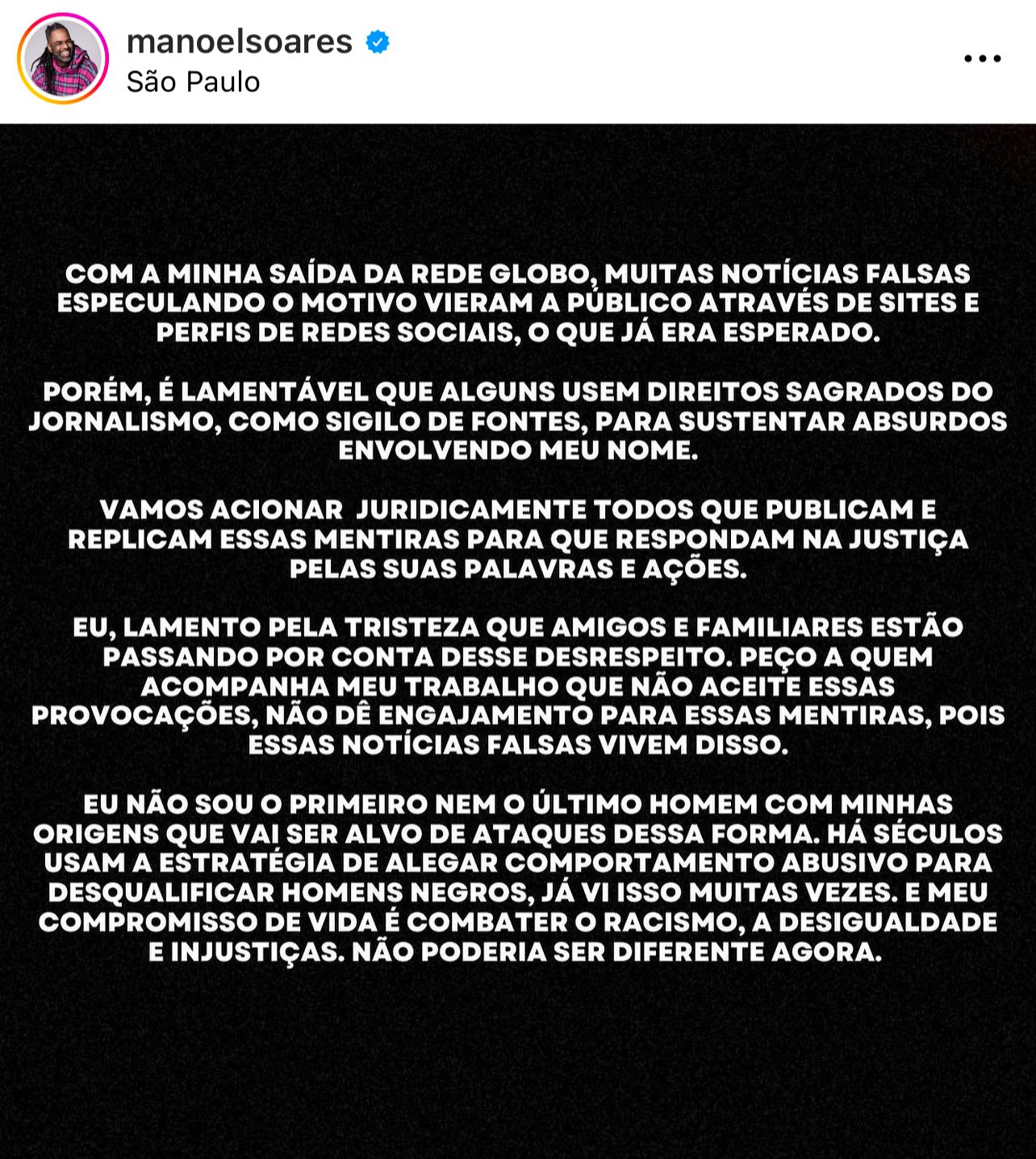 Manoel Soares falou de sua saída da Globo (Foto: Reprodução/ Instagram)