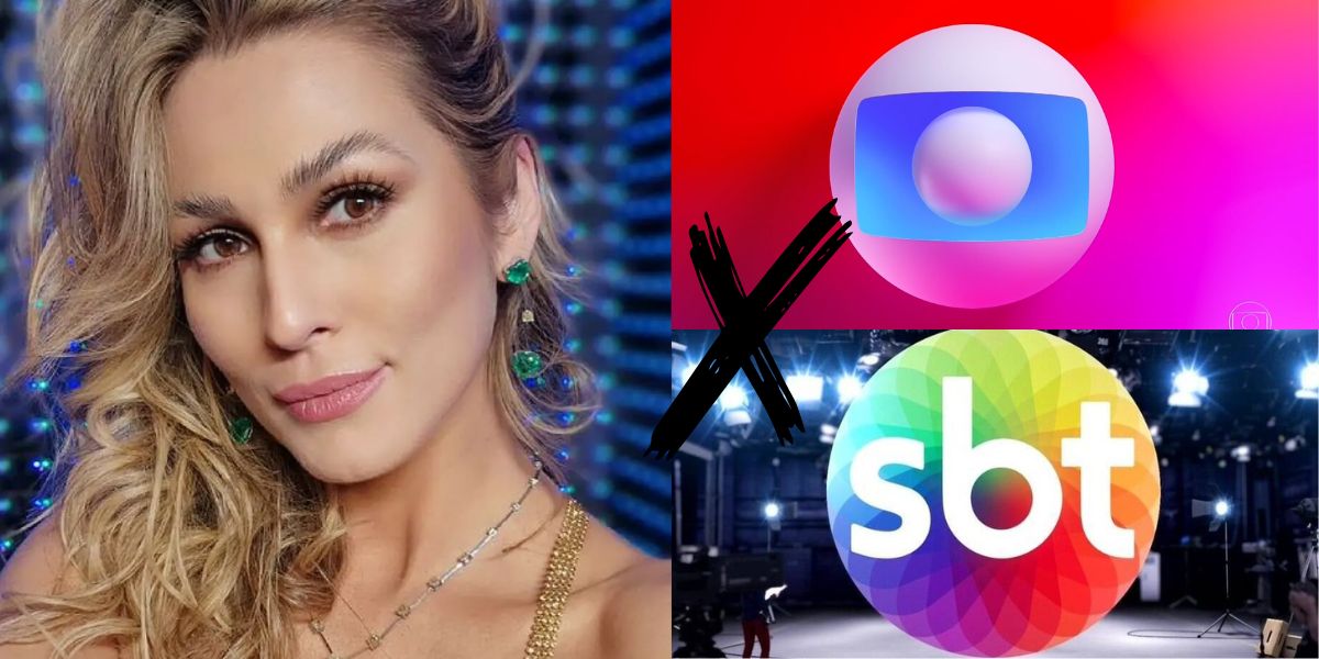 A famosa Lívia Andrade e a logo da Globo e SBT - Foto Reprodução Canva