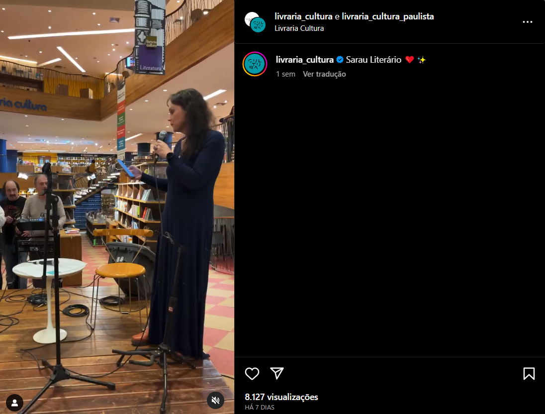 Publicação da Livraria Cultura sobre o Sarau realizado (Foto Reprodução/Instagram)