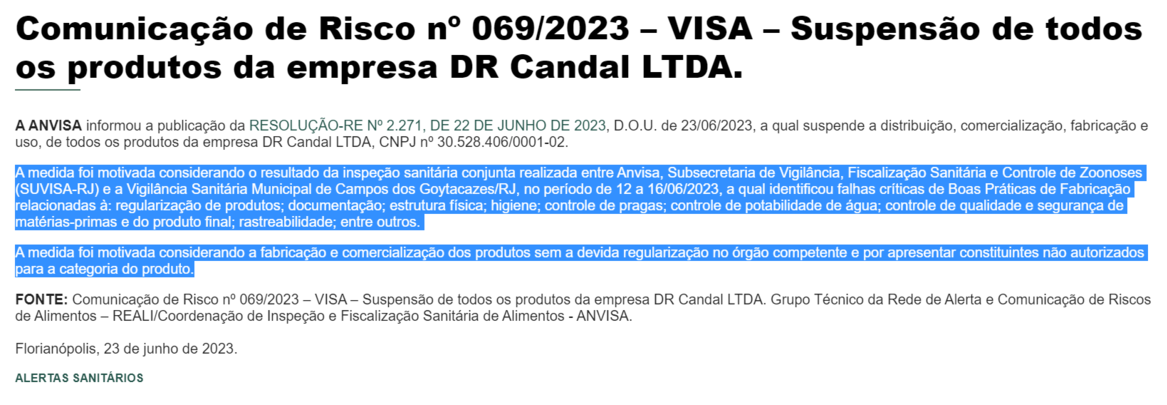 Comunicado OFICIAL da ANVISA (Foto Reprodução/Internet)