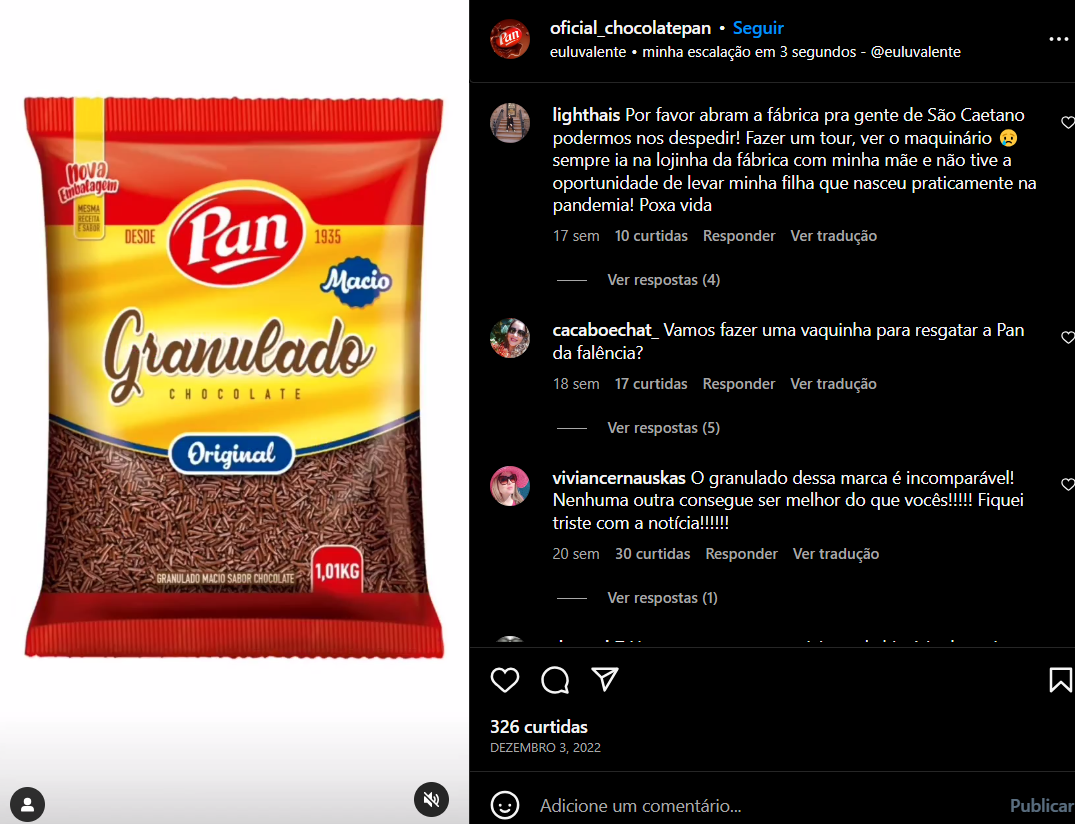 Clientes lamentam a falência da Pan por meio das redes sociais (Foto Reprodução/Instagram)