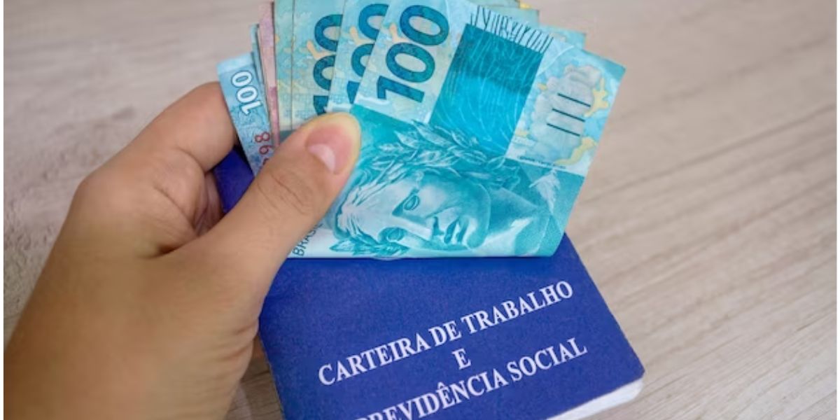 Carteira de trabalho e notas de dinheiro na mão de trabalhador - Foto Reprodução Internet