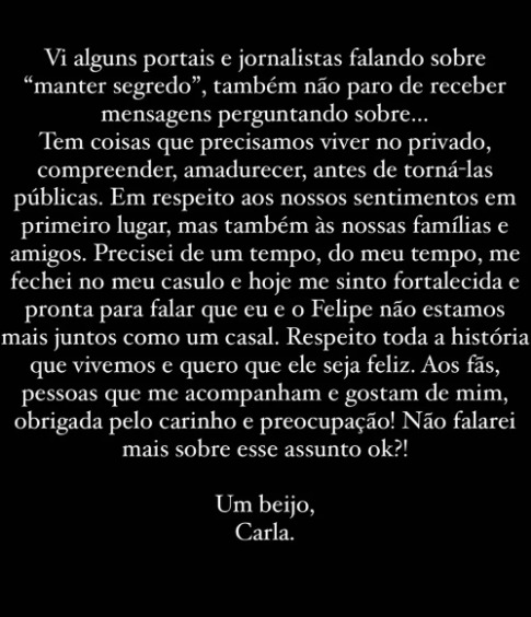 Comunicado de Carla Diaz (Foto: Reprodução / Instagram)