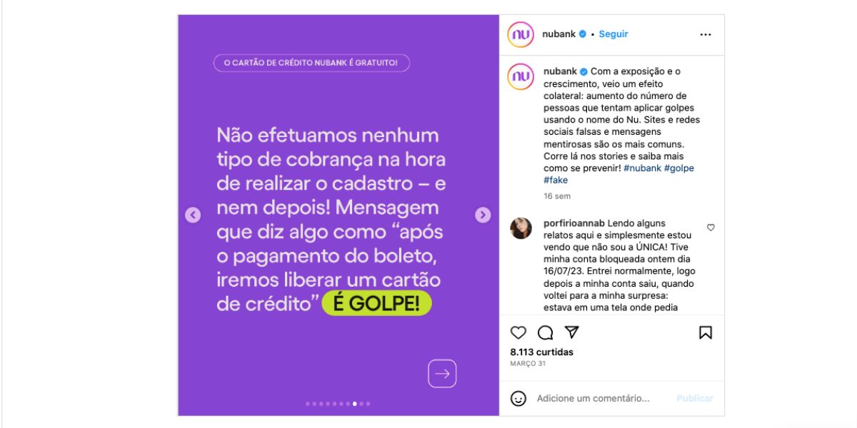 Comunicado sobre golpes (Foto: Reprodução / Instagram) 