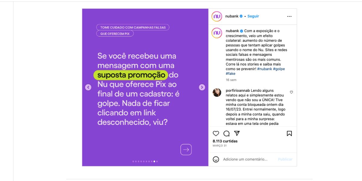 Comunicado sobre golpes (Foto: Reprodução / Instagram) 