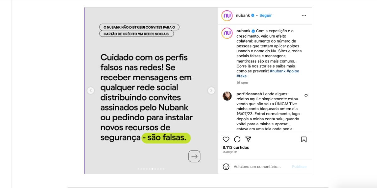 Alerta sobre golpes (Foto: Reprodução / Instagram) 