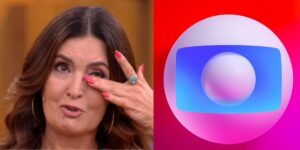 Fátima Bernardes chorando e logo da Globo - Foto Reprodução Internet