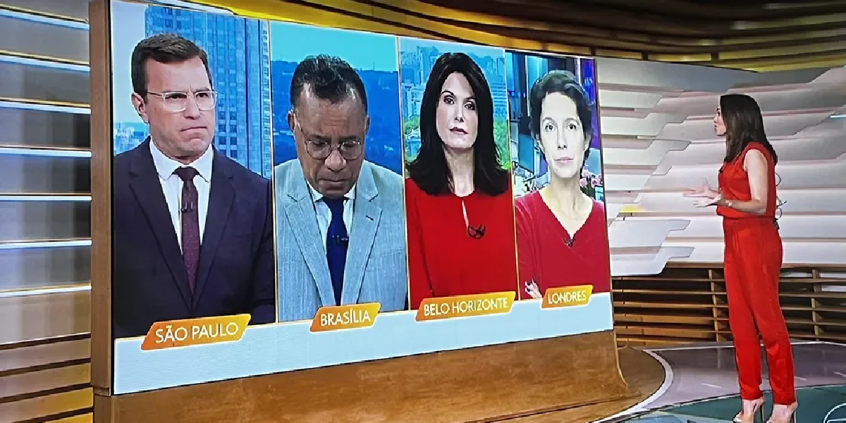 Heraldo Pereira no 'Bom Dia Brasil' com cabeça baixa e triste com situação (Foto: Reprodução/ Internet)