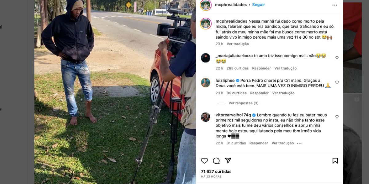 MC PH fala sobre notícia de morte (Foto: Reprodução / Instagram) 