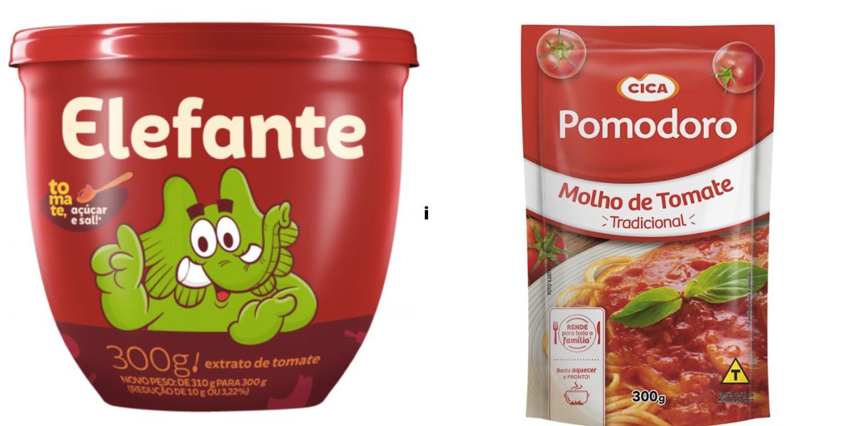 Molhos de tomate das marcas Elefante e Pomodoro (Fotos: Reproduções / Internet) 